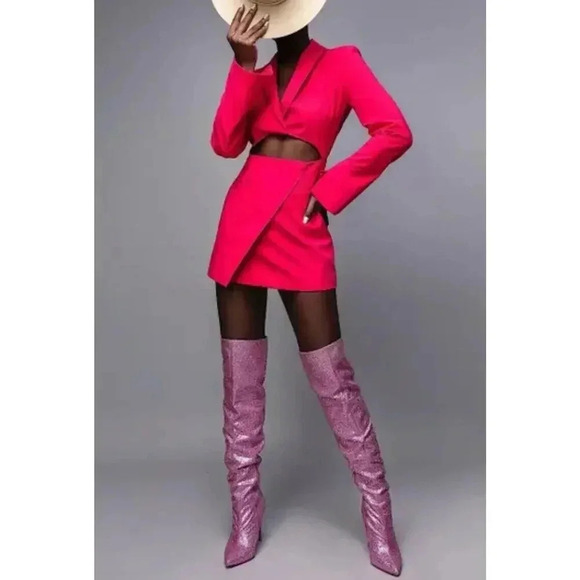 ZARA CUT OUT BLAZER MINI DRESS Raspberry Small Blogger Favorite Pink Coc… - Picture 1 of 16